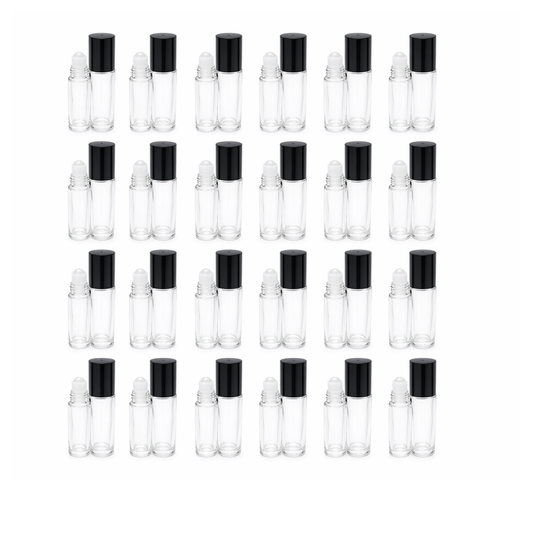10 ml Glass Roll-On Bottles Set of 24 - White Plastic Roller Ball - Overhead Grid Mockup