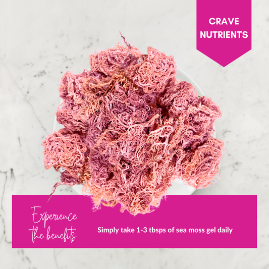 Pile of pink sea moss on a white plate.