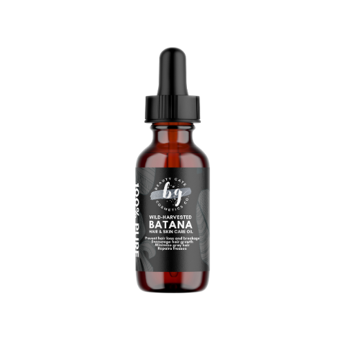 A bottle of "Beauty Gate" wild-harvested batana hair and skin care oil.