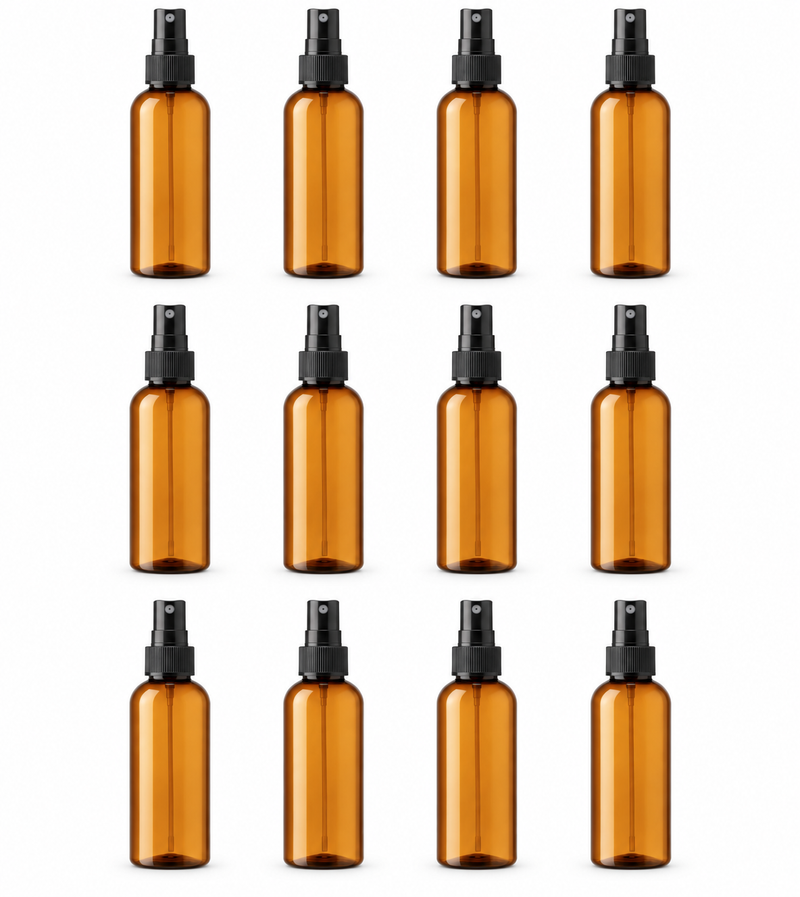 2 oz Amber PET Fine Mist Spray Bottles | 12 or 24 Pack Go Natural 247