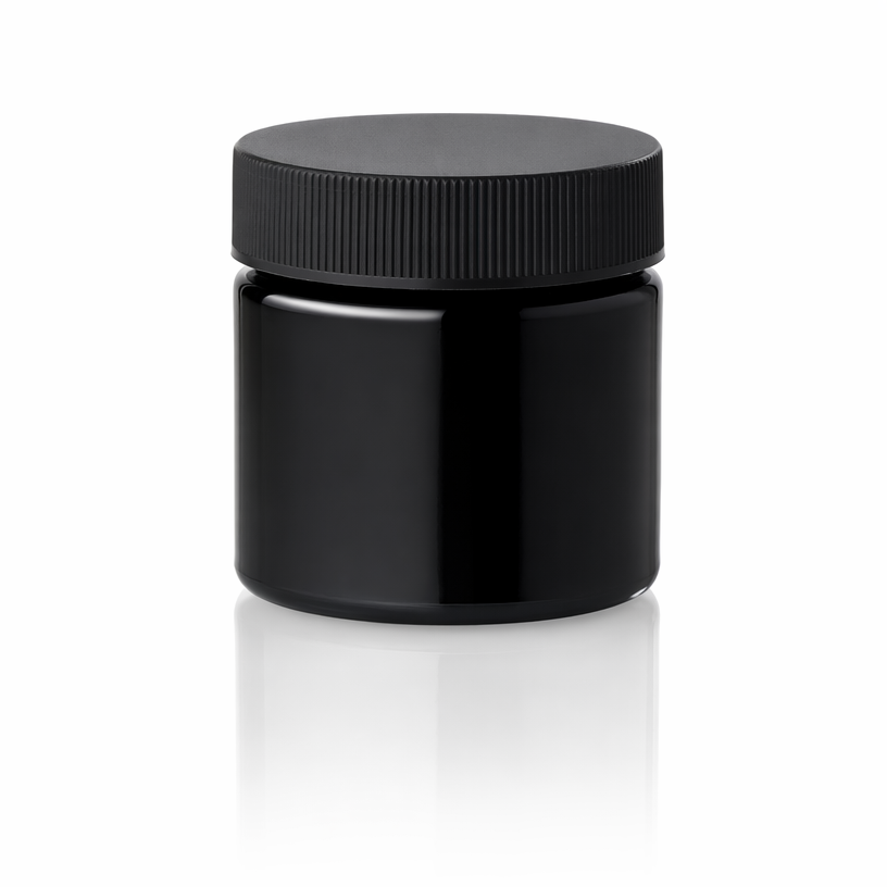 1.7 oz Black UV Glass Jar with Black Lid — catalog style