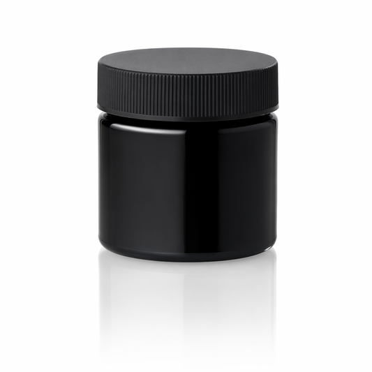 1.7 oz Black UV Glass Jar with Black Lid — catalog style