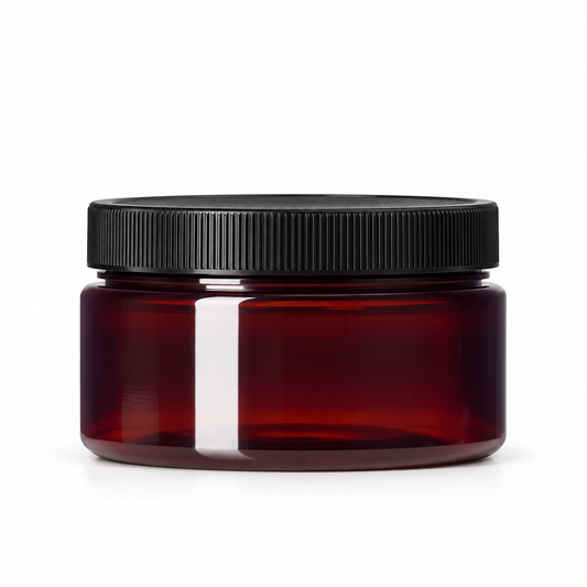 4 oz Amber PET Straight-Sided Jar with Black Ribbed Cap Go Natural 247
