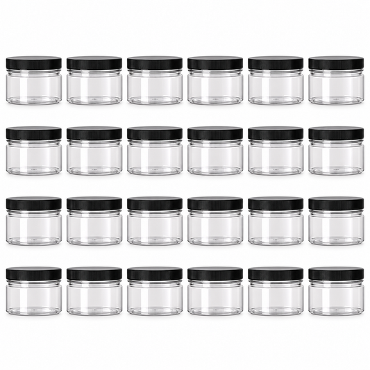 4 oz Clear PET Straight-Sided Jars with Black Caps | 6 or 24 Pack Go Natural 247