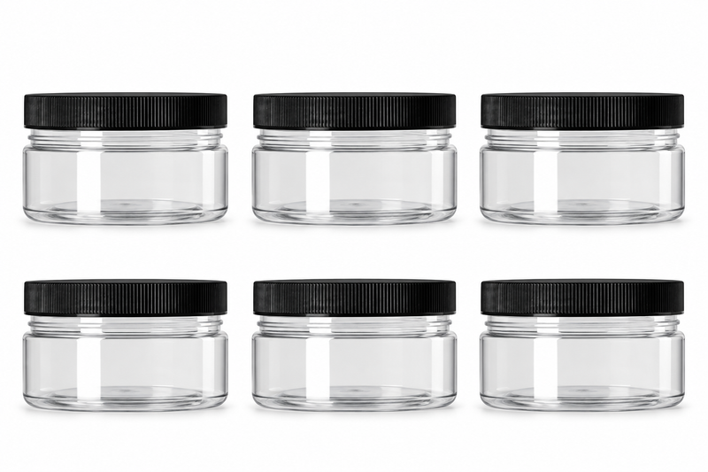 4 oz Clear PET Straight-Sided Jars with Black Caps | 6 or 24 Pack Go Natural 247