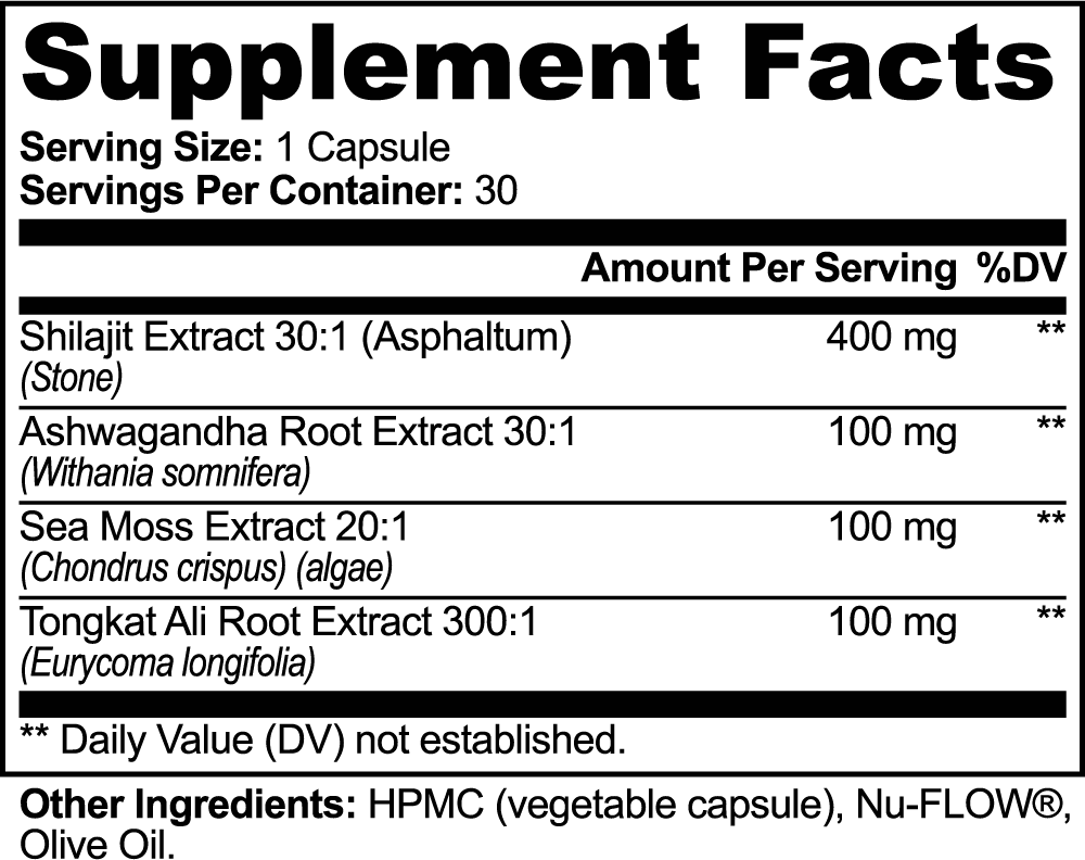 Irish Sea Moss + Shilajit Power Blend with  Ashwagandha and Tongkat Ali Root   - Daily Energy, Mineral & Adaptogen Support Crave Nutrients