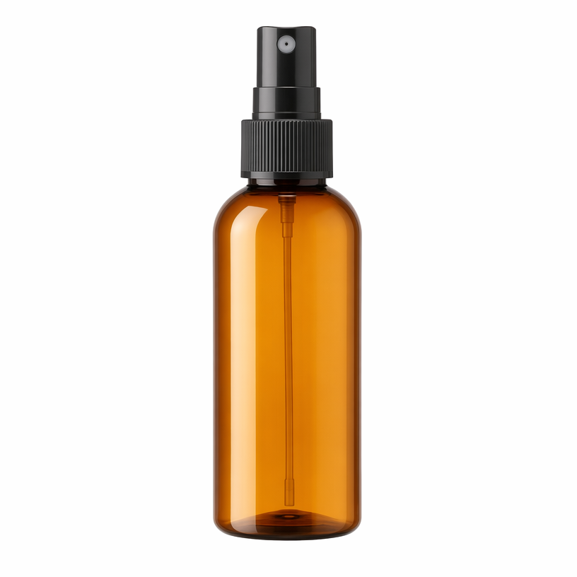 2 oz Amber PET Bullet Bottle with Fine Mist Sprayer — catalog style