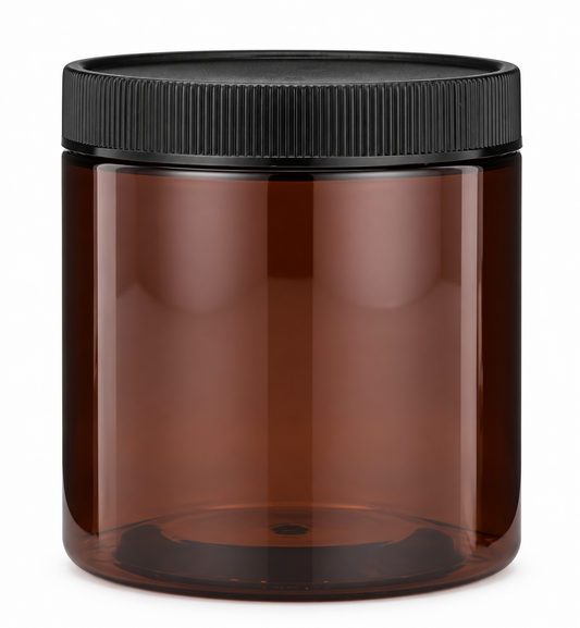 8 oz PET Cosmetic Jar with Black Ribbed Cap | Amber Go Natural 247