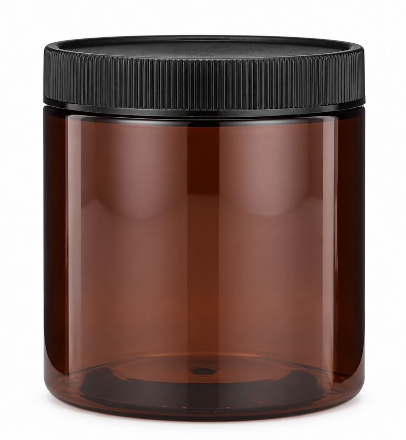 8 oz PET Cosmetic Jar with Black Ribbed Cap | Amber Go Natural 247