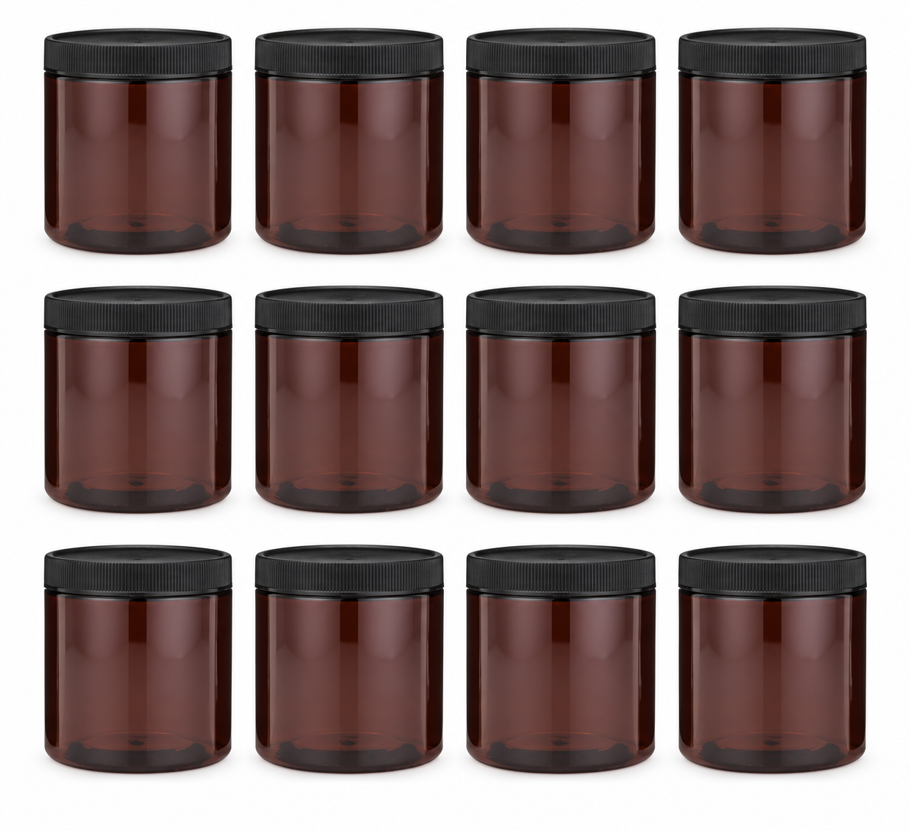 8 oz PET Cosmetic Jar with Black Ribbed Cap | Amber Go Natural 247