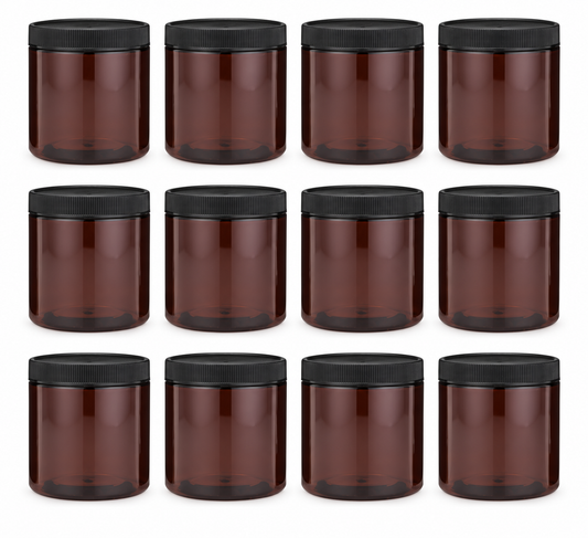 8 oz PET Cosmetic Jar with Black Ribbed Cap | Amber Go Natural 247