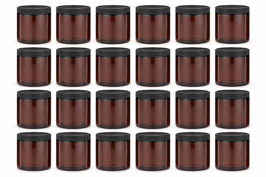 8 oz PET Cosmetic Jar with Black Ribbed Cap | Amber Go Natural 247