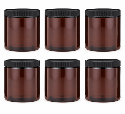 8 oz PET Cosmetic Jar with Black Ribbed Cap | Amber Go Natural 247
