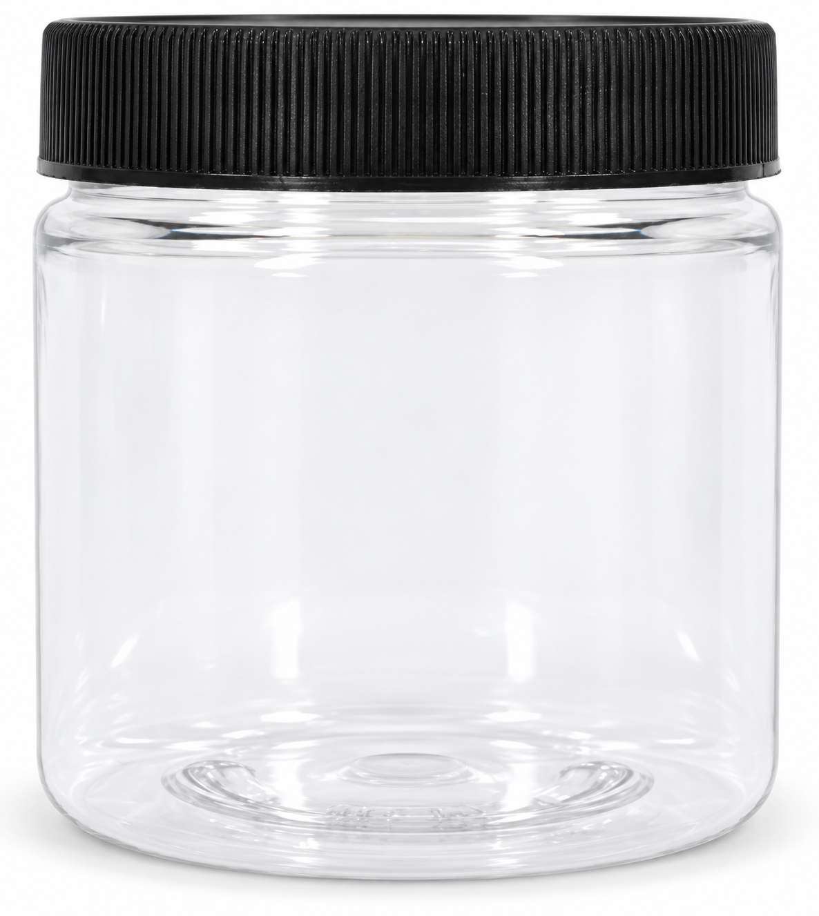 8 oz PET Cosmetic Jar with Black Ribbed Cap | Clear Go Natural 247