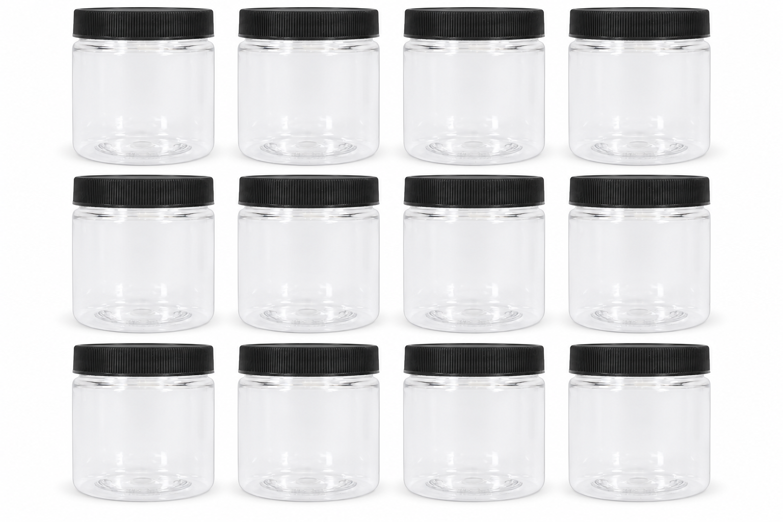 8 oz PET Cosmetic Jar with Black Ribbed Cap | Clear Go Natural 247