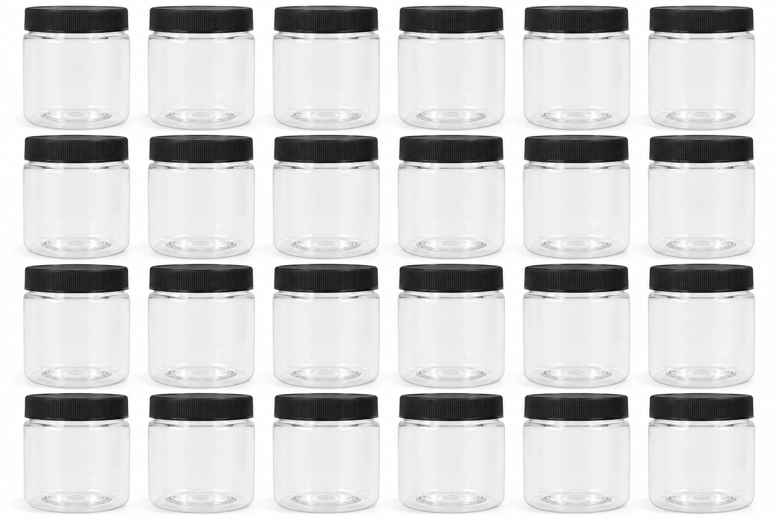 8 oz PET Cosmetic Jar with Black Ribbed Cap | Clear Go Natural 247