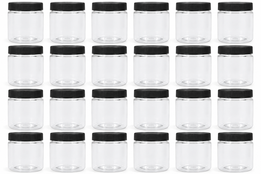 8 oz PET Cosmetic Jar with Black Ribbed Cap | Clear Go Natural 247