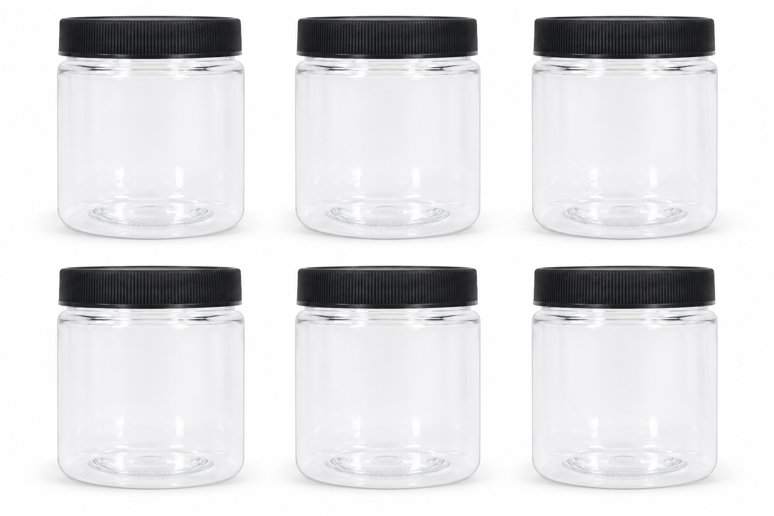 8 oz PET Cosmetic Jar with Black Ribbed Cap | Clear Go Natural 247