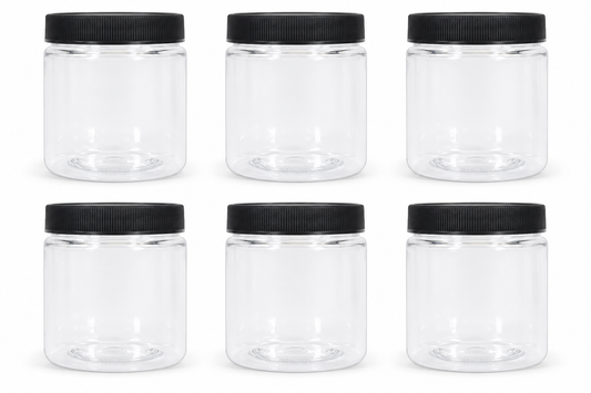 8 oz PET Cosmetic Jar with Black Ribbed Cap | Clear Go Natural 247