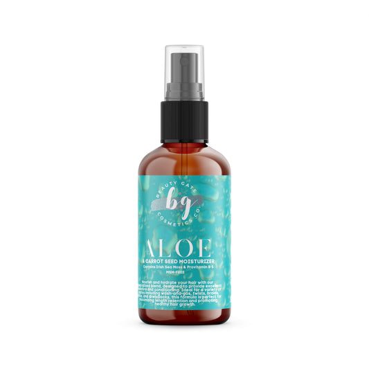 A bottle of natural Beauty Gate Aloe & Carrot Seed Moisturizer by Beauty Gate Cosmetics on a white background.