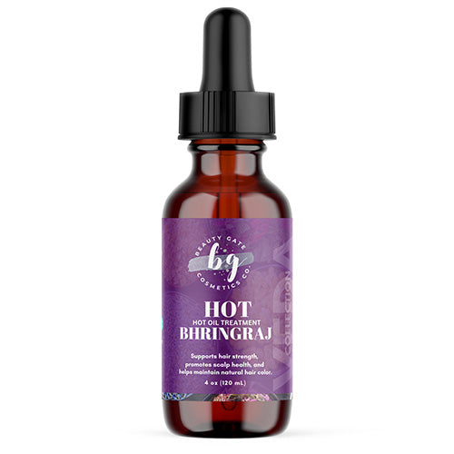 A bottle of Beauty Gate Cosmetics Hot Bhringraj hair oil.