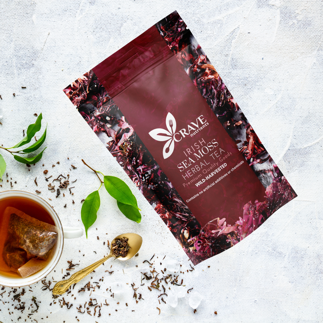 A package of Crave Nutrients Irish Sea Moss Herbal Tea.