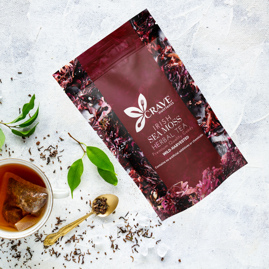 A package of Crave Nutrients Irish Sea Moss Herbal Tea.