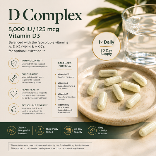 Vitamin D3 + K2 Complex – Full-Spectrum Fat-Soluble Support - 1 x Daily - 30 Day Supply Crave Nutrients