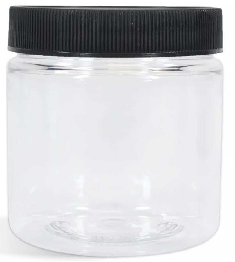 8 oz Amber Jar with Black Ribbed Cap back view – Go Natural 247