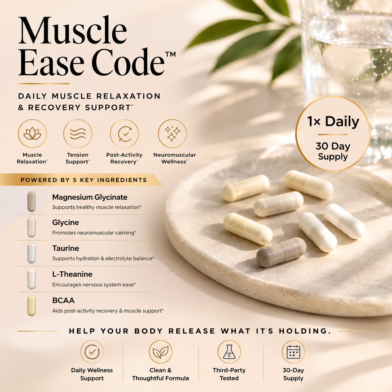 Muscle Ease Code- Daily Muscle Relaxation & Recovery Support - 30 day Supply Crave Nutrients