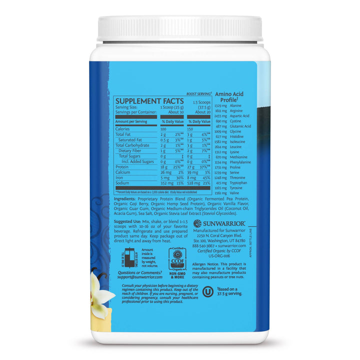 Sunwarrior - Warrior Blend Vanilla Protein - Pea Protein Powder: 375g