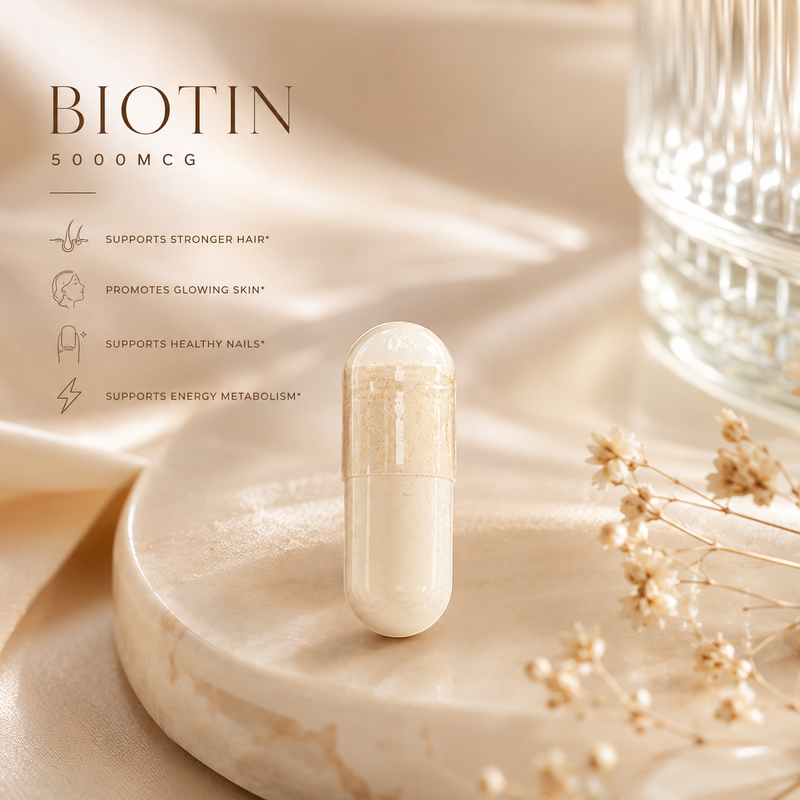 Biotin 5000mcg – Daily Hair, Skin & Nail Support – 1 Capsule Daily Crave Nutrients