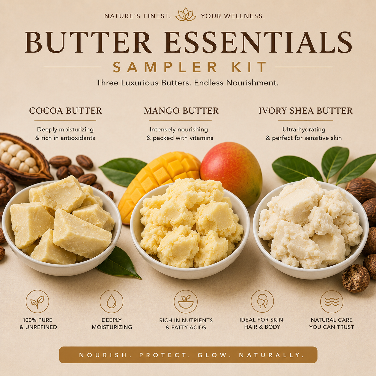 DIY Body Butter Trio | Cocoa Butter + Mango Butter + Ivory Shea Butter – Go Natural 247