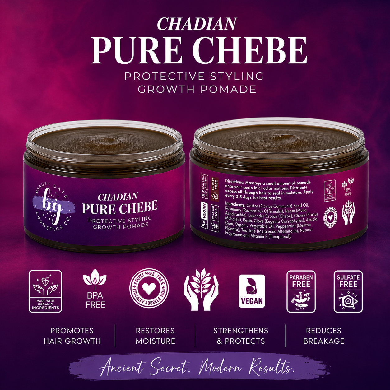 Beauty Gate Wild-Harvested Pure Chebe Pomade | Hair Growth & Length Retention Beauty Gate Cosmetics