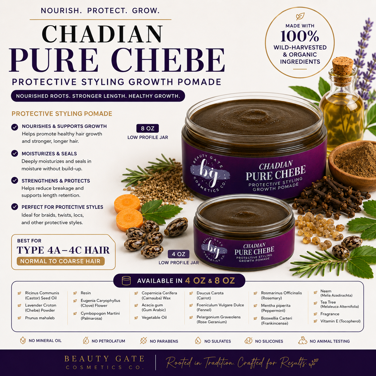 Beauty Gate Wild-Harvested Pure Chebe Pomade | Hair Growth & Length Retention Beauty Gate Cosmetics