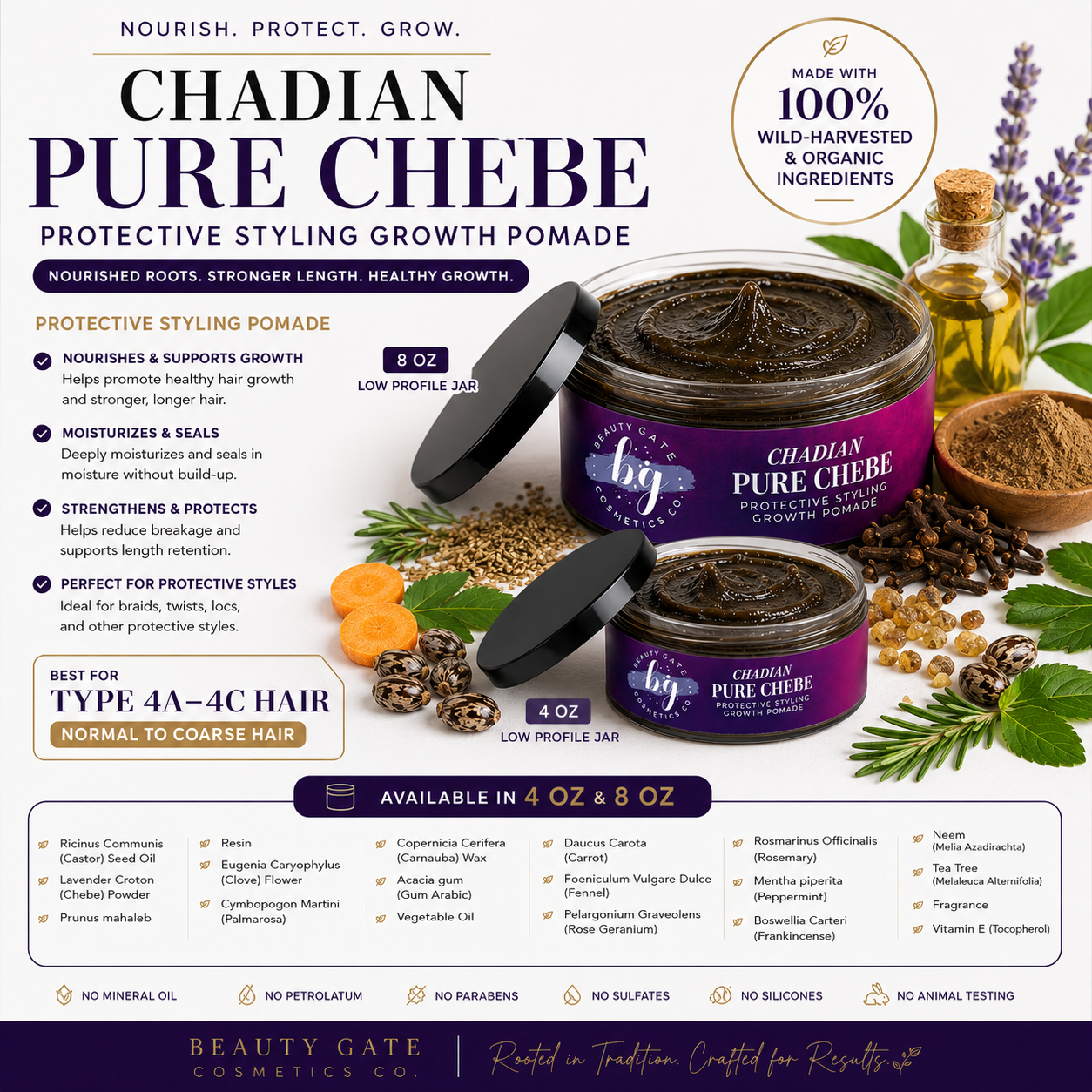 Beauty Gate Wild-Harvested Pure Chebe Pomade | Hair Growth & Length Retention Beauty Gate Cosmetics