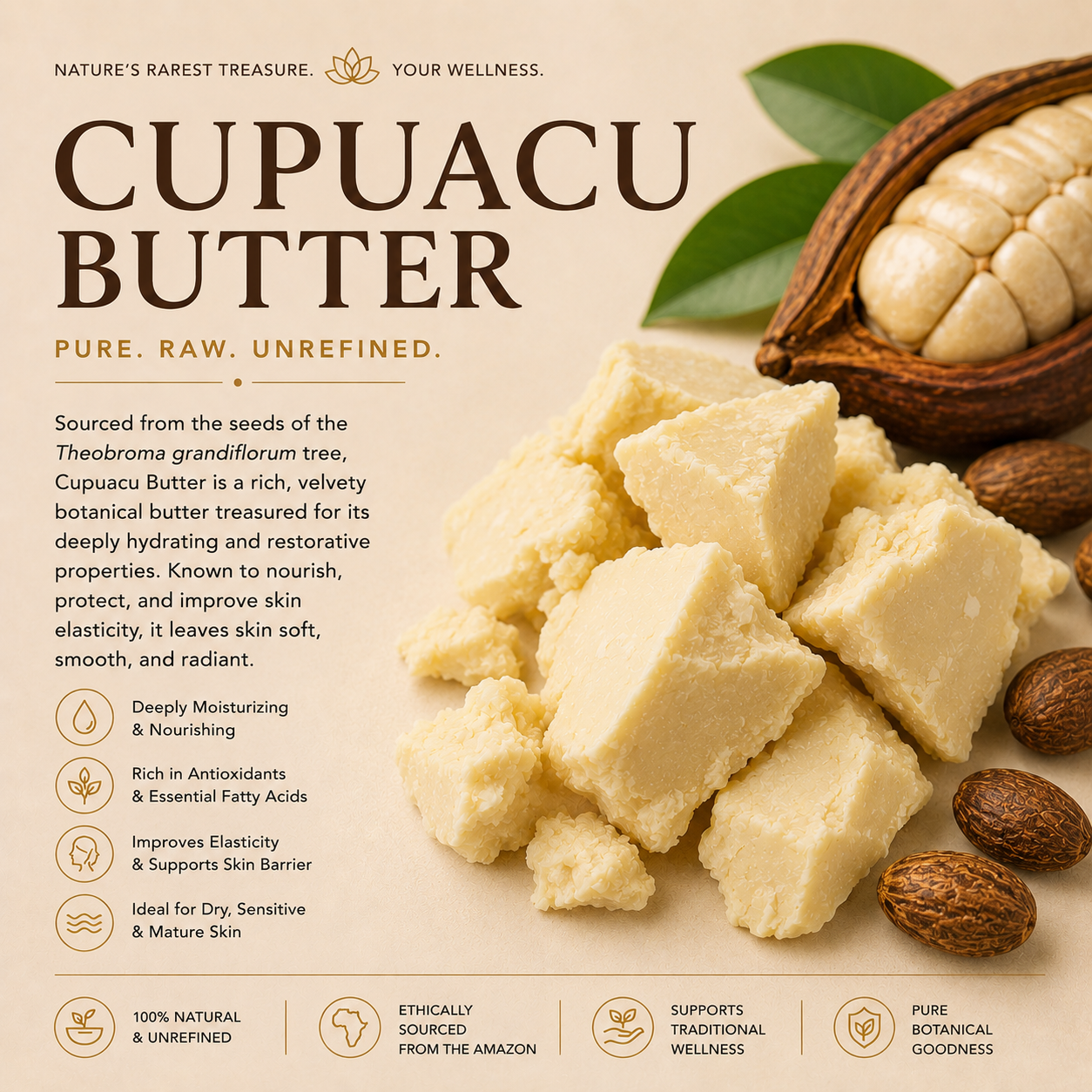 Cupuacu Butter – Raw Amazonian Cosmetic Butter Beauty Gate Cosmetics