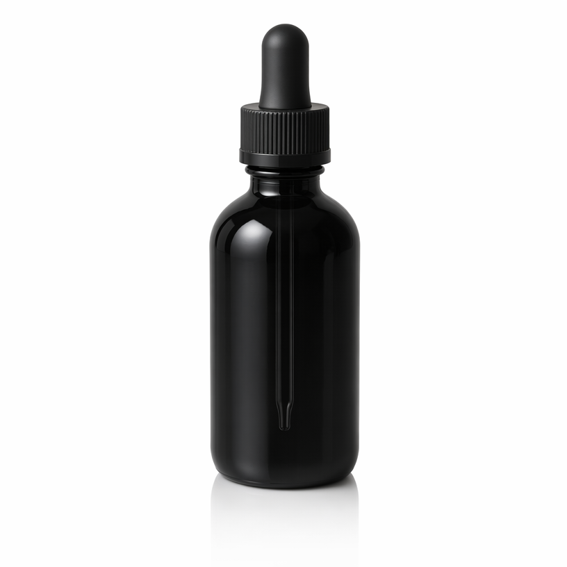 4 oz Black UV Glass Boston Round Bottle with Black Dropper — catalog style