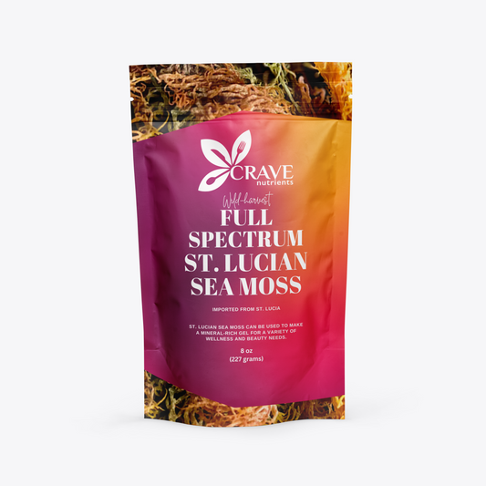 A package of Crave Nutrients full spectrum St. Lucian sea moss.