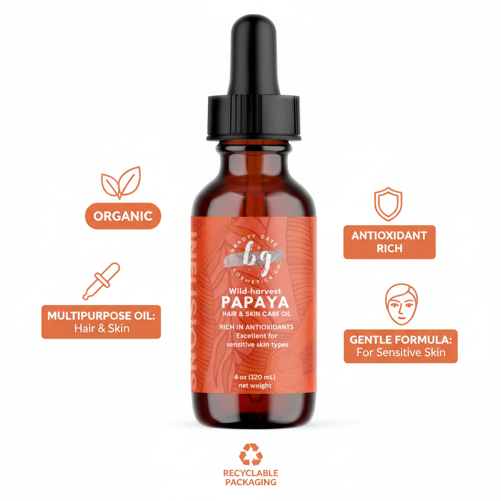 Infused Papaya Oil for Hair & Skin - Brightening & Gentle Exfoliation Beauty Gate Cosmetics