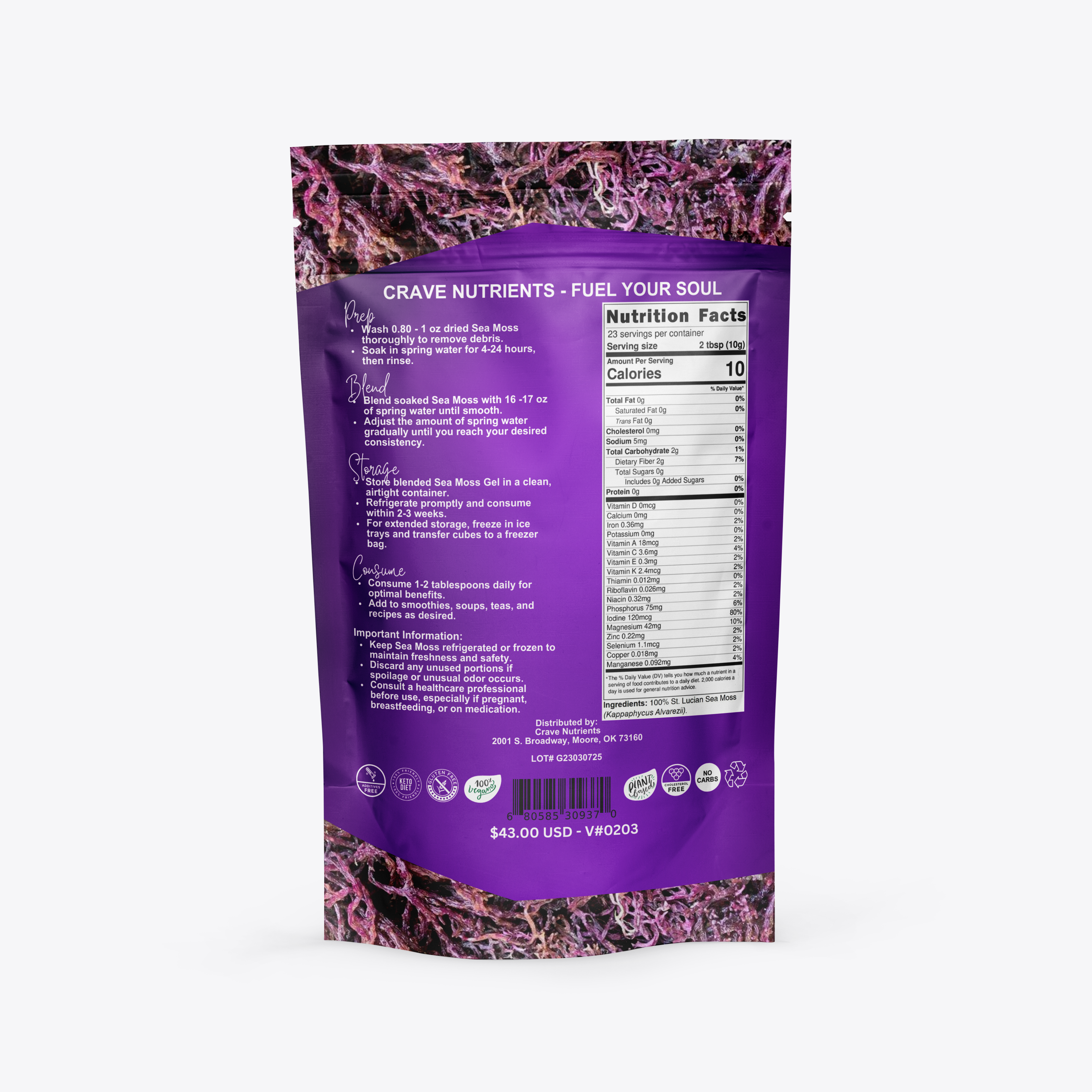 Wild-harvested St. Lucian Purple Sea Moss back view – Go Natural 247