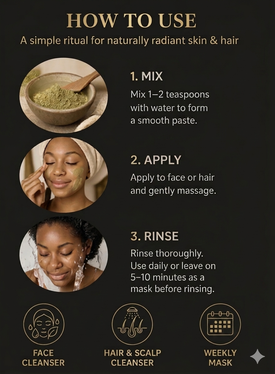 Ancient Somali Qasil Cleansing Powder for Face & Hair Cleanses • Helps Improve the Appearance of Dark Marks • Evens Skin Tone & Texture