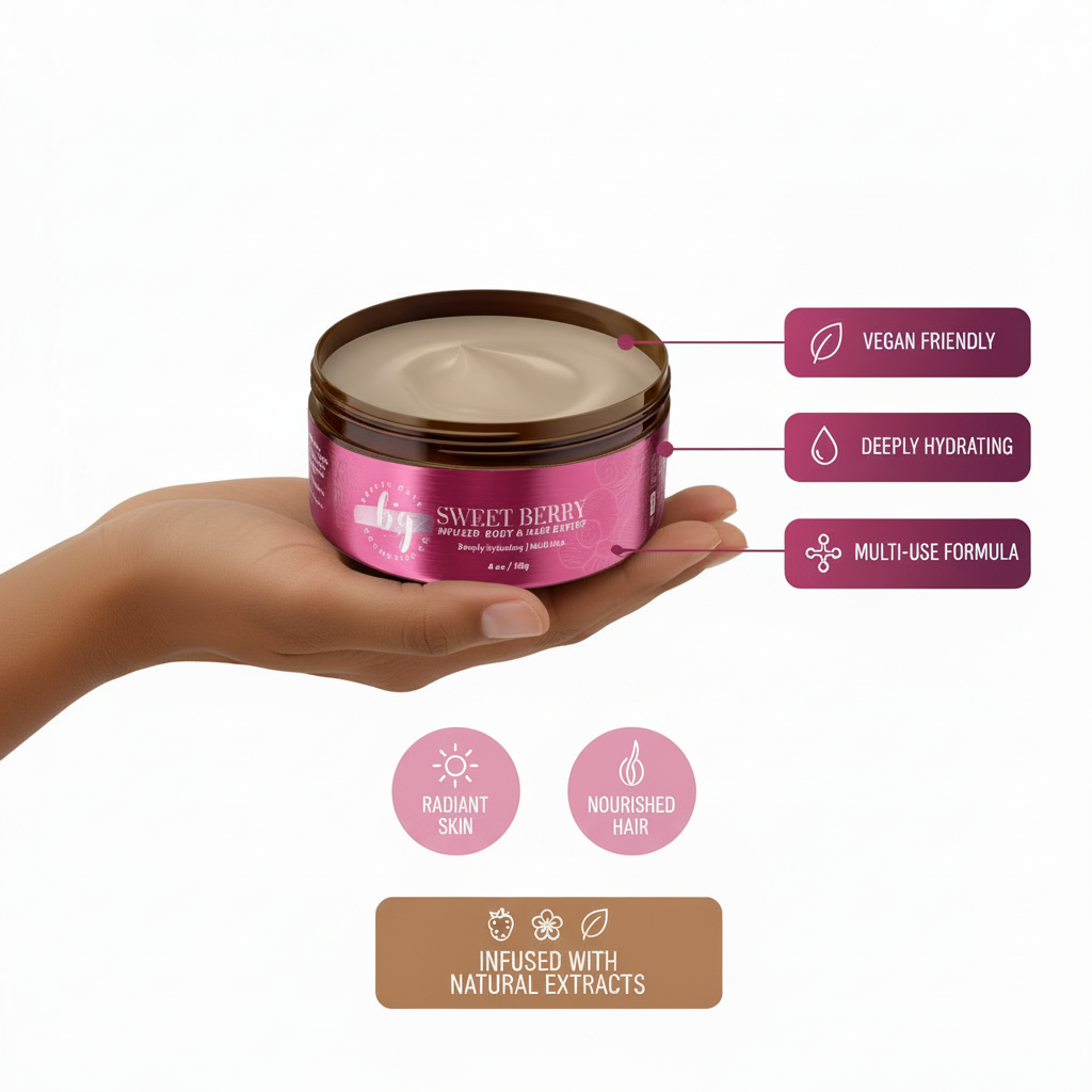 Sweet Berry Whipped Souffle for Body & Hair - Light Moisture Beauty Gate Cosmetics
